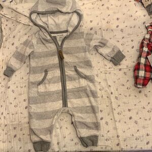 Carter's Gray Striped Hooded Bodysuit / Footie